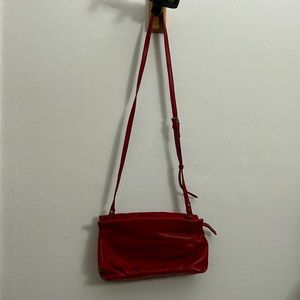 Red leather shoulder bag